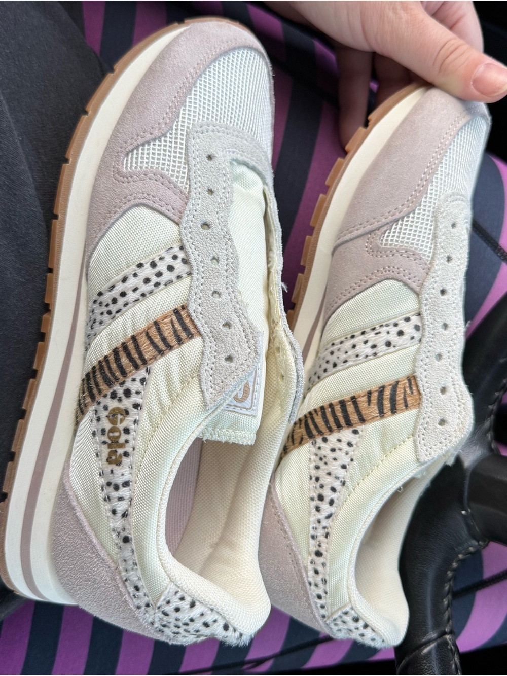 Gola Women's Cream, Beige & Taupe Sneakers with Animal-Print Stripes